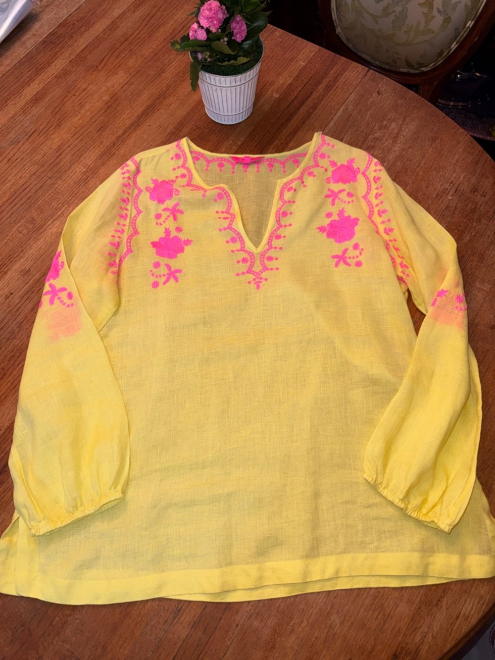 Lilly Pulitzer Yellow Tunic with Hot Pink Embroidery